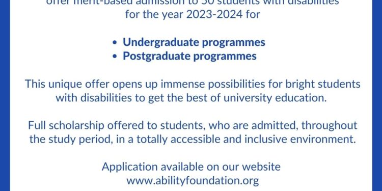 Admission with scholarships for students with disabilities