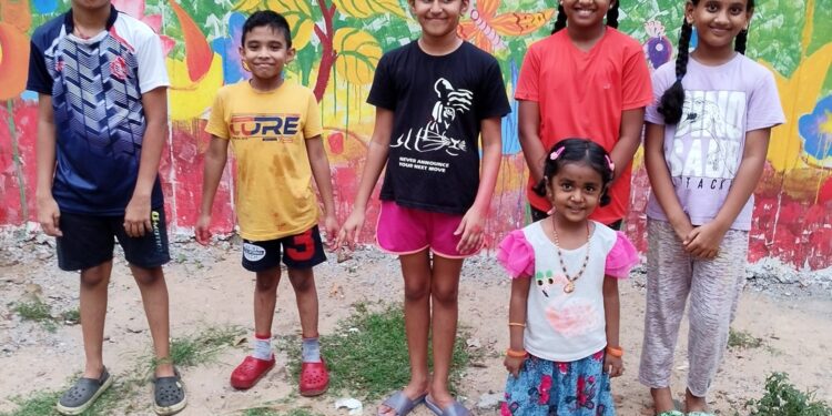 Kalakshetra Colony playground wall painted by children