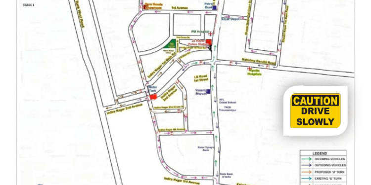 Traffic diversion at Indira Nagar due to CMRL work