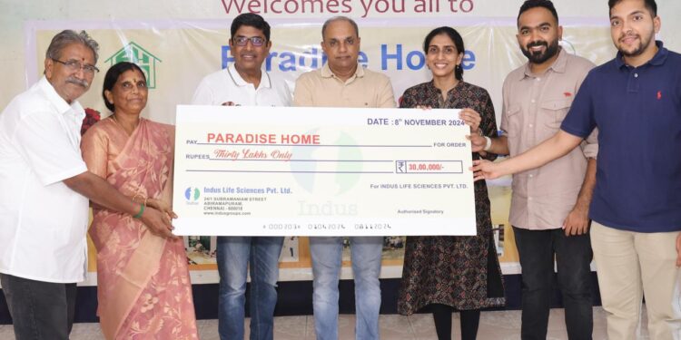 Indus Life Sciences donated Rs.30 lakhs to Paradise Home