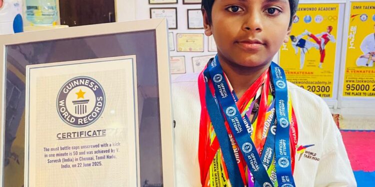 Chennai Teen Sarvesh Sets Guinness Record for Most Bottle Caps Kicked Off in One Minute